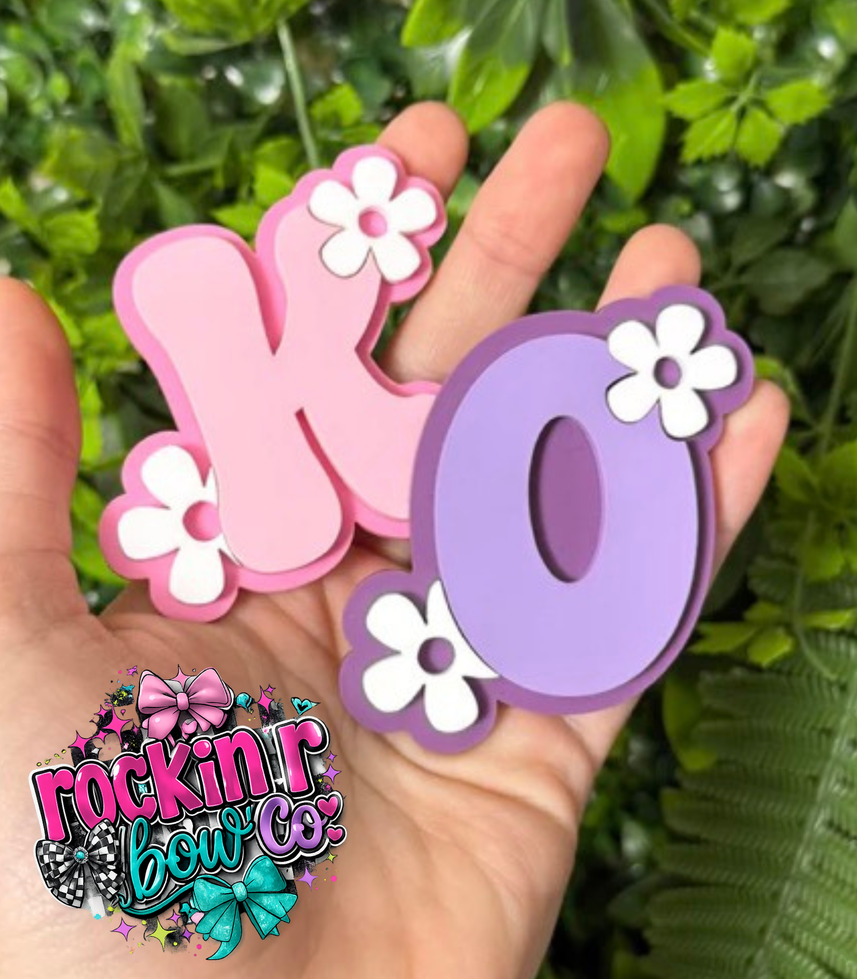 Floral Initial Bow Center Clip